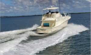 Hatteras 46 Convertible Power Boat - on the sea - back view